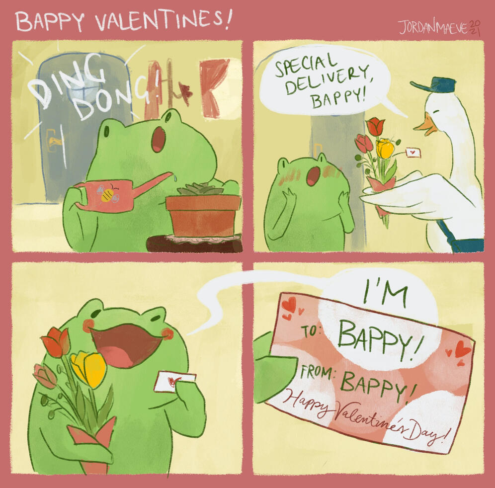 Bappy the frog gets a special delivery of flowers, it's from him!