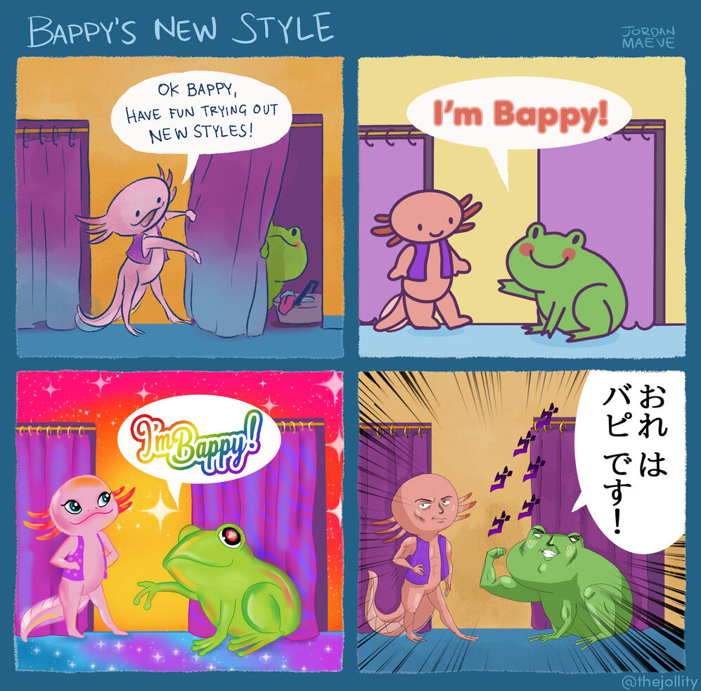 Bappy goes into a changing room and comes out drawn in different cartoon styles